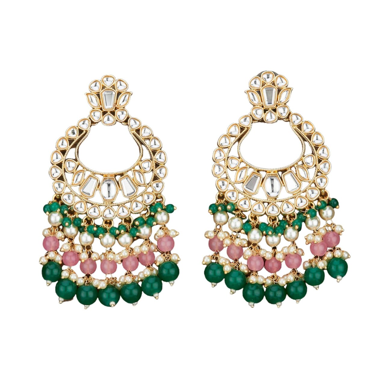 Oversized / Big Indian Jhumka Earrings for Women - Vintage Indian Jhumki Ethnic Chandbali Earrings Faux Kundan & Pearl Beaded Bollywood Style Dangle Earring Jewelry for Bride | Birthday Gift for Her